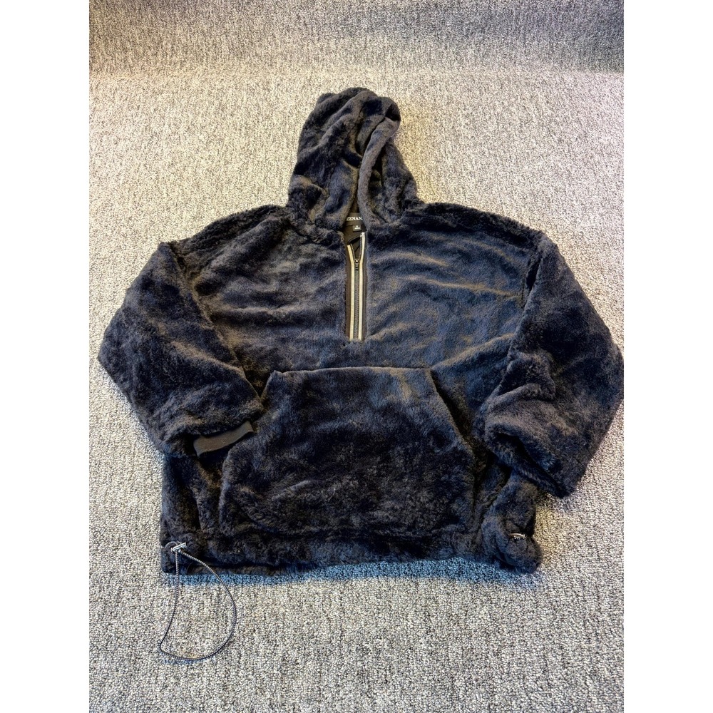 Zenana Fleece Hoodie Womens Small Black Outdoor Winter Kangaroo Pockets 1/4 Zip